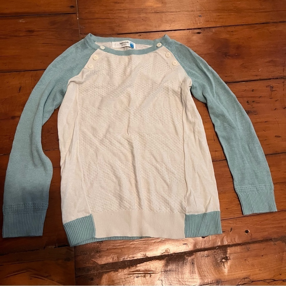 Anthropologie Sparrow Colorblock Raglan Sweater Womens Size S Blue White